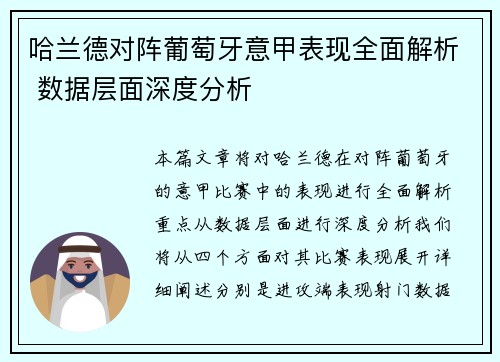 哈兰德对阵葡萄牙意甲表现全面解析 数据层面深度分析